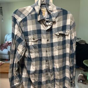 Blue and White Plaid Button-Up Shirt